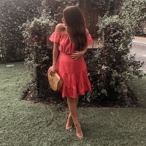 two piece skirt set red off the shoulder